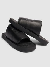 Authentic BURBERRY Men's Black SLAB KNIGHT EKD Leather Sandals Slides 9 US 42 EU