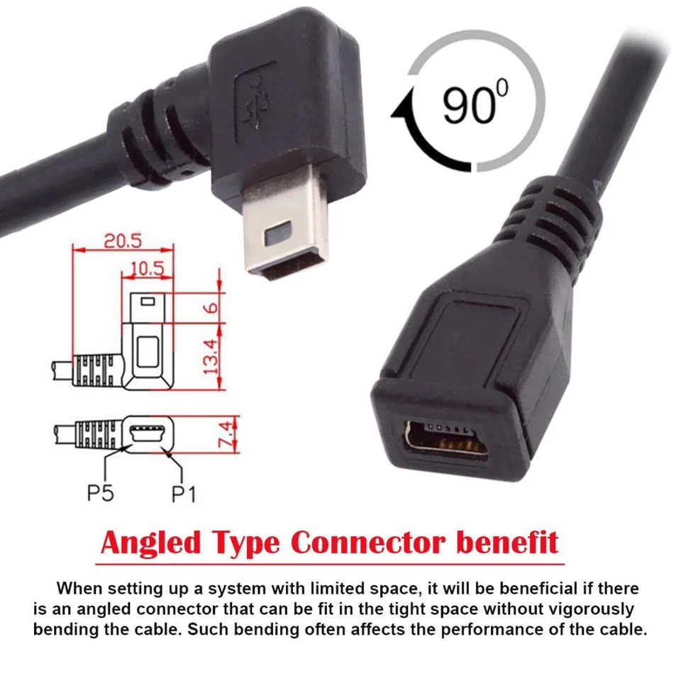 CY Mini USB 5Pin Right Angled 90 Degree Male to Female Extension Cable 30cm - Image 4 of 4
