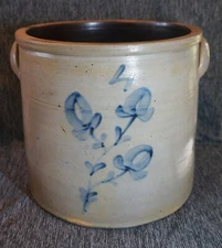 Blue Decorated Stoneware 4 Gal. CROCK Salt Glaze - PA, MD, VA - Damaged