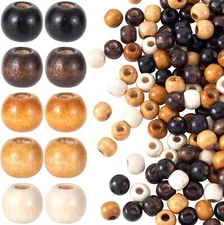 100Pcs Large Hole Wooden Beads for Crafts, Vintage round Natural Wood Hair Bead,