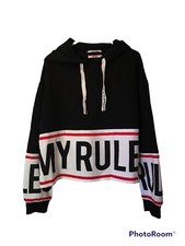 Jennyfer Cropped Hoodie Sweat Top Shirt  MY RULES Medium