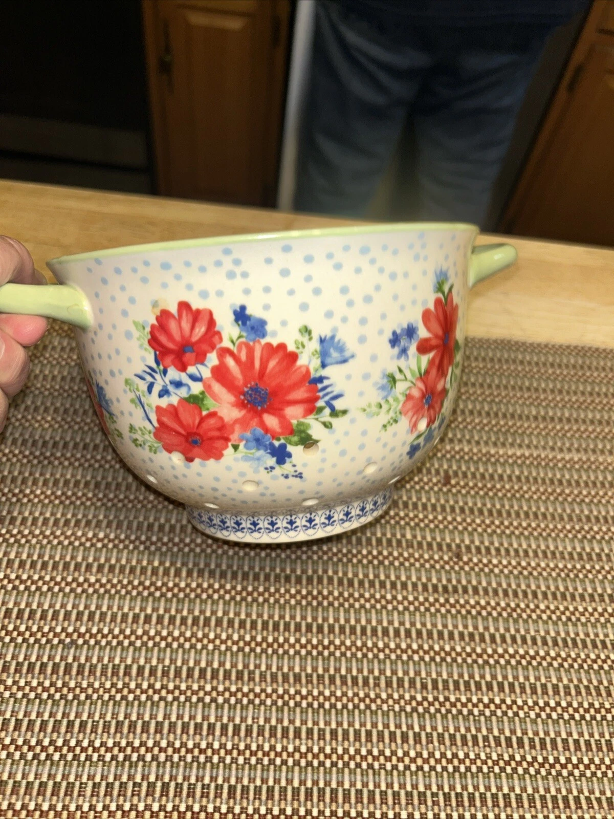 The Pioneer Woman Vintage Floral Ceramic Colander Strainer Berry Bowl EUC