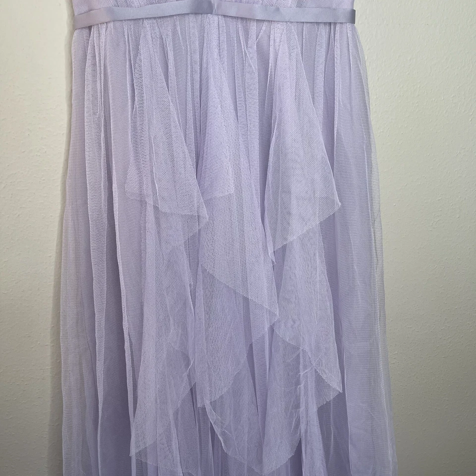 Maxi Vestido Vera Wang Blanco Púrpura Tul Cuello en V Dama de Honor Talla 2 Foto 3 de 4