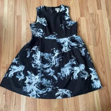 VINTAGE Tally Taylor Midi Dress Women 20W Black Gray Floral Fit And Flare Formal
