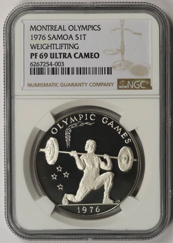 1976 Samoa Montreal Olympics Weightlifting Silver Tala PF 69 Ultra Cameo NGC