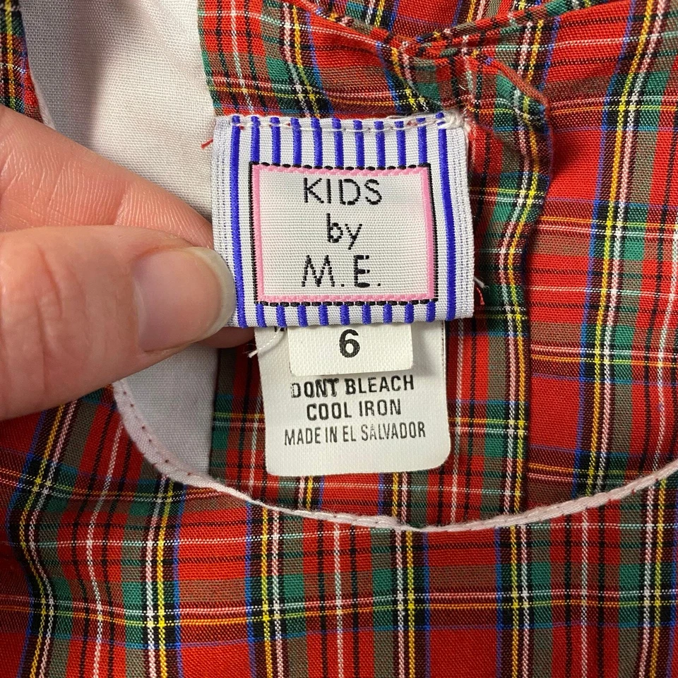 Kids by M.E. Vintage Girls Red Plaid Gingerbread Smocked Heirloom Dress Size 6 - Image 2 of 4