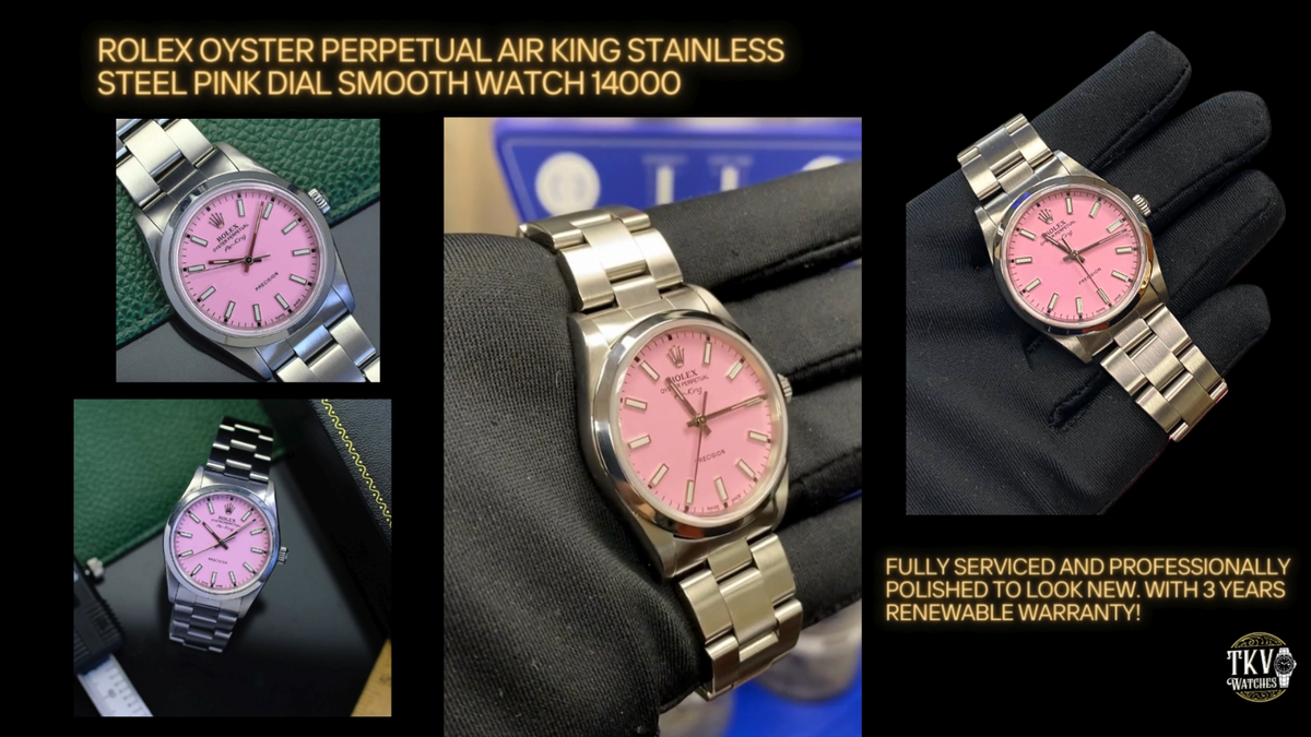 Rolex AirKing 14000 Stainless Steel Pink Dial Smooth Bezel Oyster