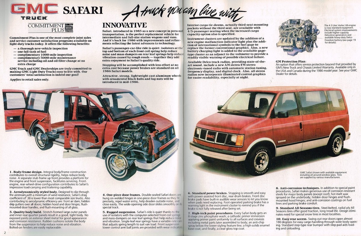 1986 GMC SAFARI VAN Brochure / Catalog with Color Chart : SL,SLX