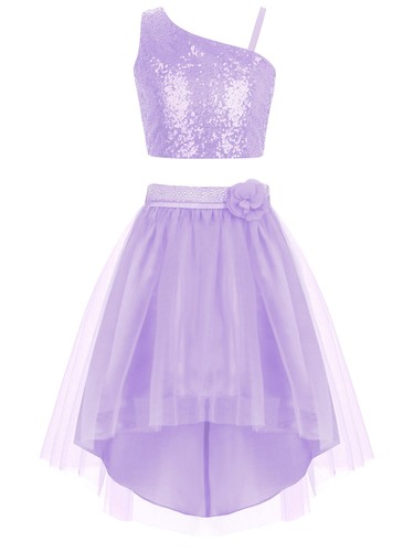 Girls Shiny Sequins 2-piece Crop Tops And Princess Skirt Party Prom Stage Gown - Picture 21 of 81