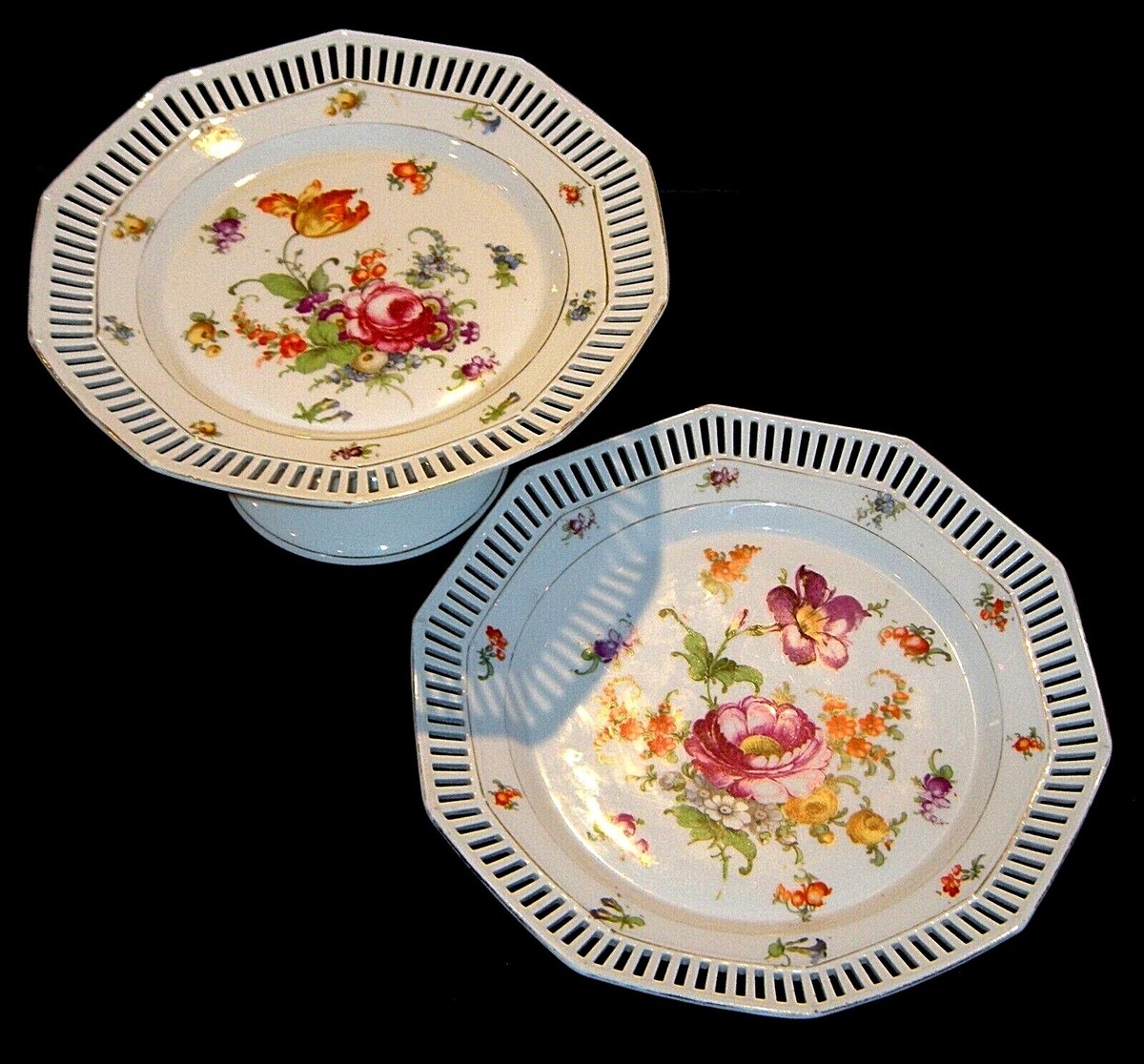Antique SCHUMANN-BAVARIA Multisided Pierced Rim Floral Plate or