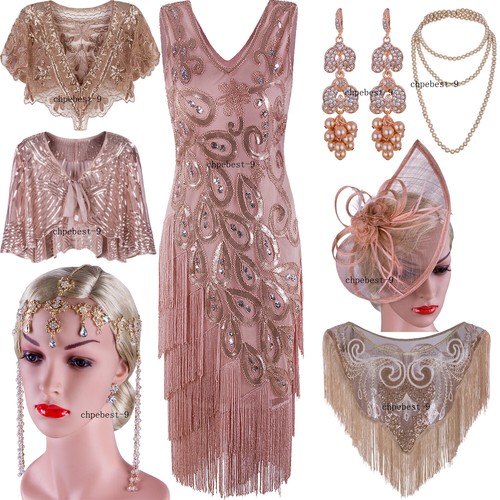 Rose Gold 1920s Dress Flapper Costumes 