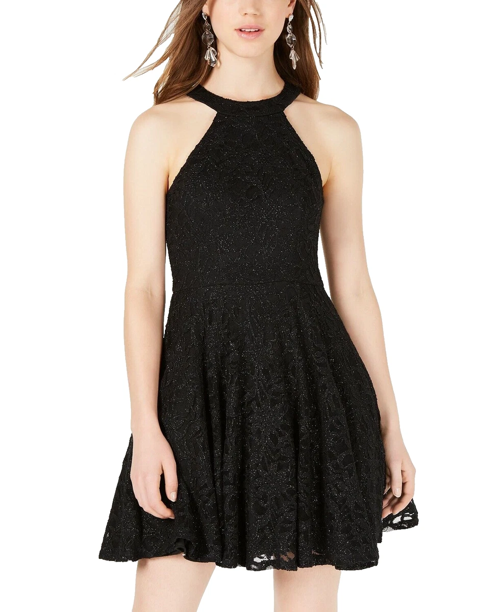 B Darlin Juniors Glitter Lace Fit Flare Dress Black Size 1 2