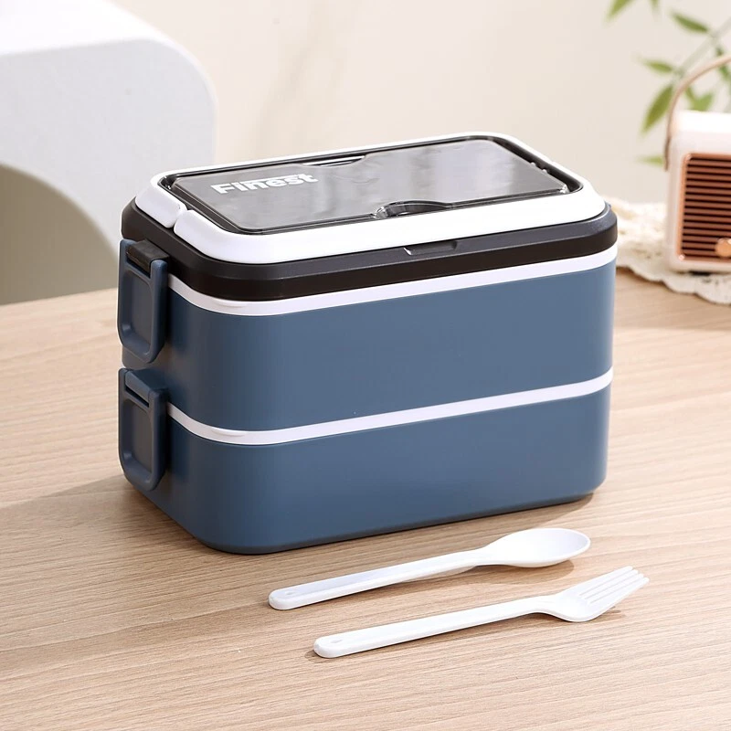 Caja Bento Apilable Acero Inoxidable-1400ML Lonchera con Juego de Utensilios, Sin Fugas Foto 2 de 4