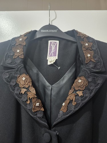 Vintage Zelda Women’s Jacket, Sz 6, Black And Brown, Floral Embroidery - Picture 2 of 9