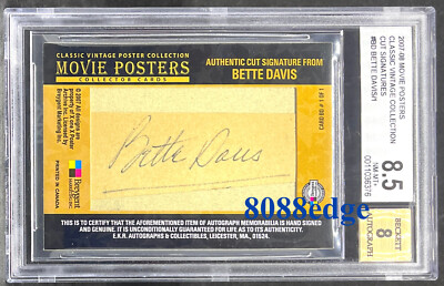2007 BREYGENT MOVIE POSTER CUT AUTO: BETTE DAVIS #1/1 AFI LIFETIME AWARD BGS 8.5