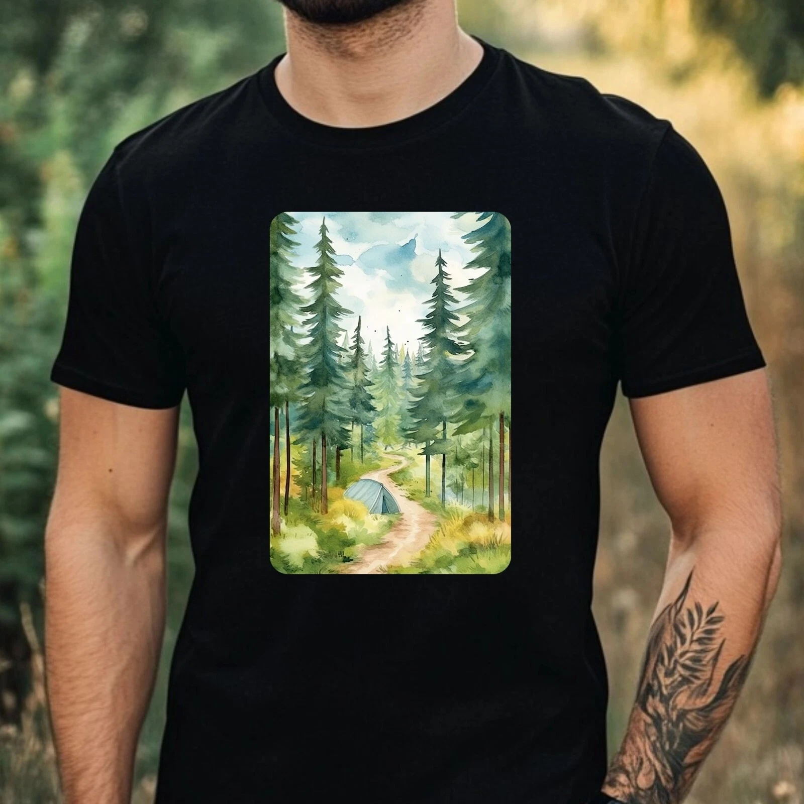 Mens Camping Theme Cotton T-Shirt Size XS to 5XL
