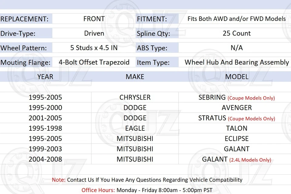 [DELANTERO (cantidad 1)] 513157 nuevo conjunto de buje de rueda para Dodge Avenger 1995-2000 ES FWD Foto 2 de 4