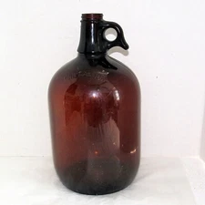 Vintage Antique One Gallon Amber Brown Glass Jug Bottle Finger Loop Finger 
