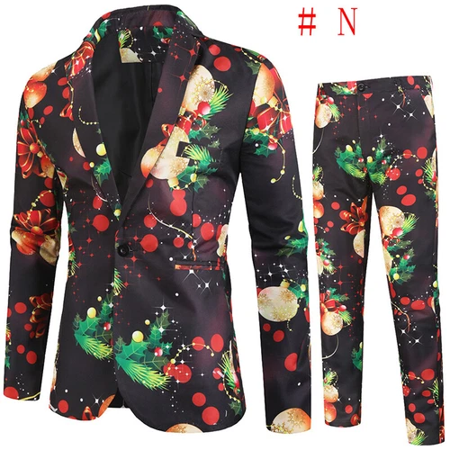 Mens Christmas Blazer Festive Coat Print Suits Jacket Xmas Party Jacket Costumes - Picture 51 of 54