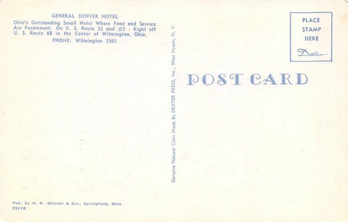 General Denver Hotel Vtg Cars Street Scene Wilmington,OH Vtg 1950's Postcard - Picture 2 of 2