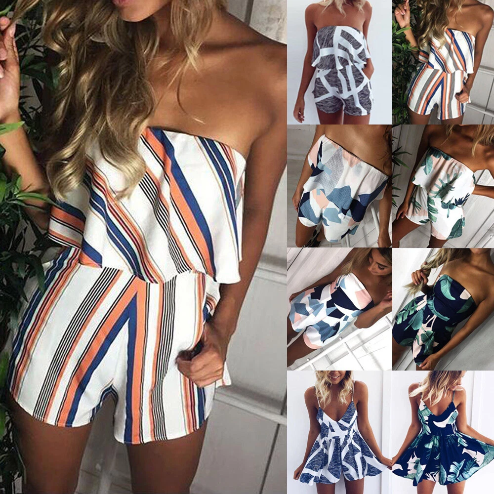 Summer Women s Boob Tube Holiday Playsuit Jumpsuit Beach Shorts Dress Plus Size