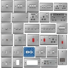 BG Nexus Brushed Steel Switches & Sockets Full Range Satin Chrome Grey Inserts