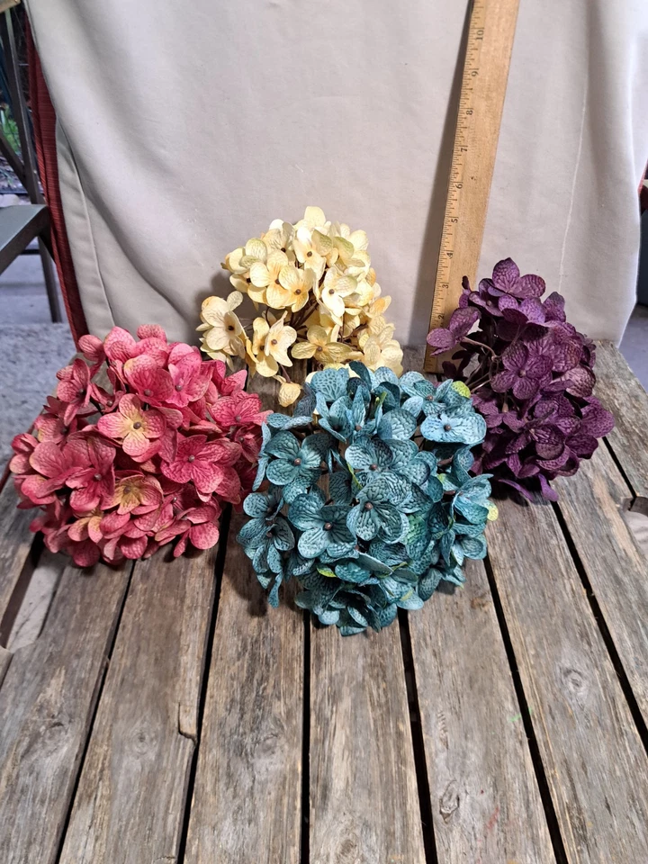 Artificial Hydrangea Flowers 4 Bundles Purple, Pink, Teal & Yellow #4797L473 - Image 2 of 4