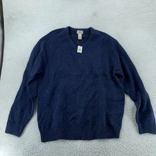 L.L. Bean Sweater Mens XL Mariner Blue Lambswool Washable V-Neck Pullover Raglan
