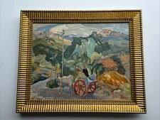 VINTAGE IMPRESSIONIST PAINTING LANDSCAPE WAGON TRAIL HILL SIDE MURRAY OIL