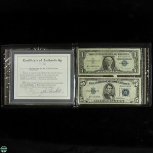 Lot of 2 Silver Certificates - Series of 1957A $1 Note & Series of 1934C $5 Note