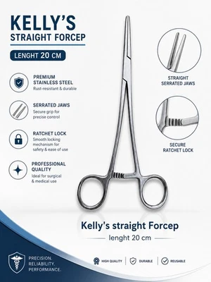 Kelly Forcep 20cm Straight Locking Forcep Artery Hemostat Surgical&Veterinary - Image 1 of 2