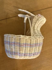 Rabbit Bunny Natural Wicker Figural Basket Bowl 8" Easter Clear Plastic Insert