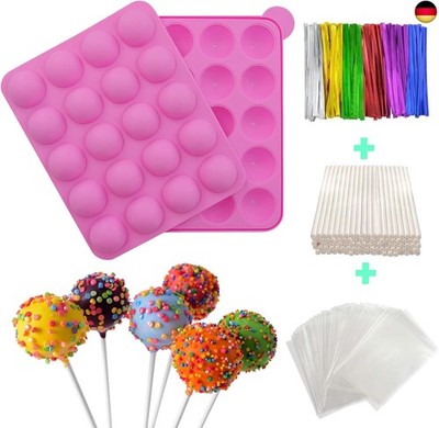 Cake Pop Formen Set, Backform Silikon Cake Pop + 100 Zellophan Cake Pop + 100