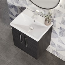 Image of Nuie Arno 500mm Wall Hung 2-Door Wash Basin Vanity Unit Charcoal Black Cabinet