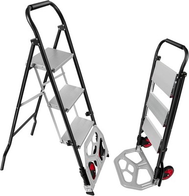 3 Step Ladder &Folding Hand Truck Aluminum Dolly Cart with Foldable Wheels