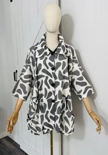 Parsley & Sage Size L Black White Button Up Jacket Lagenlook Boho Artsy Cotton