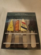Set Of 4 Cheese Stainless Steel Knife Spreaders Bread Grapes Boston Warehouse