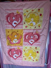 Vintage Care Bears Pink Warm Nursery Toddler Bed Quilt Coverlet Comforter