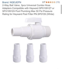 2-Way Ball Valve, 3pcs Universal Combo Hose Adapters