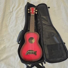 SET Kala Brand Makala Red Burst Soprano Dolphin Ukele w/ On-Stage Padded Gig Bag
