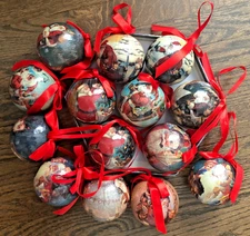 14 Decoupage Antique Santas Christmas Ornaments C & F Enterprises 1995 In Box