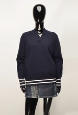 Vintage Saint James Women's Wool Blend Navy V-Neck Sweater Jumper Size US8