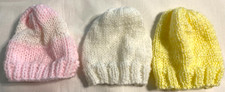 Lot of 3 new unused Preemie Baby Hats Hand Knitted