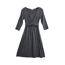 Boden Twist Front Dress Women Size 4L Gray Solid Jersey Knit 3/4 Sleeve Midi Fit