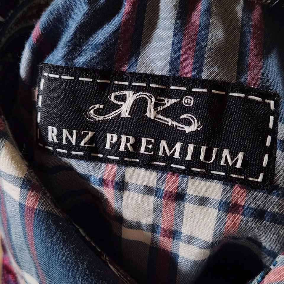 Camisa RNZ Premium Western Para Hombres 2XL Azul Cuadros Y2K Bordada Cachemira Puño Abatible Foto 4 de 4