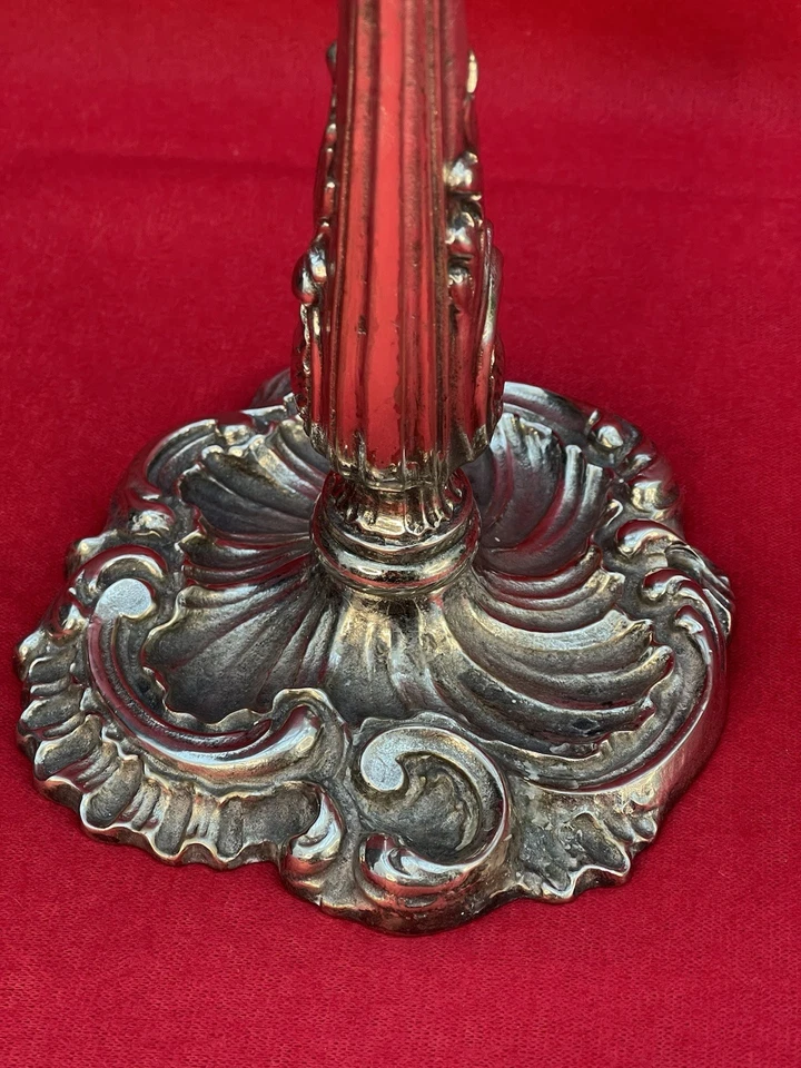 Grand Candélabre en Métal Argenté Style Rococo – XIXe siècle Chandelier Ancien - Photo 2/4