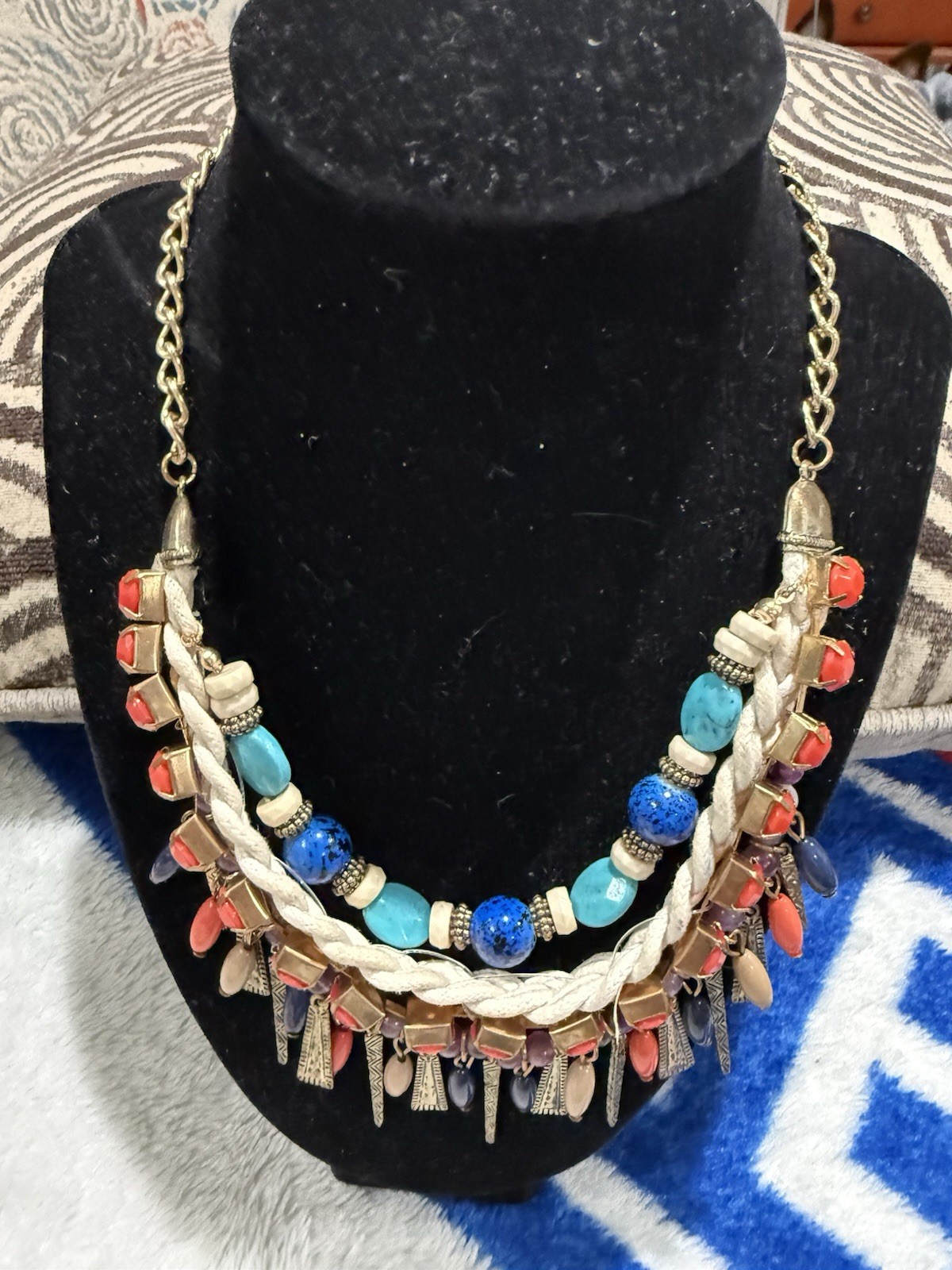 faline multicolor glass beaded statement necklace… - image 8