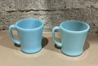 2 Vintage Anchor Hocking Fire King DELPHITE Blue "D" Handle Coffee Mugs