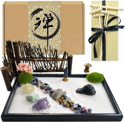 Japanese Zen Garden Kit for Desk with Rake, Stand, Rocks and Mini Furnishing