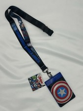 Captain America Marvel Avengers Lanyard w/ Two Pocket ID Holder NEW